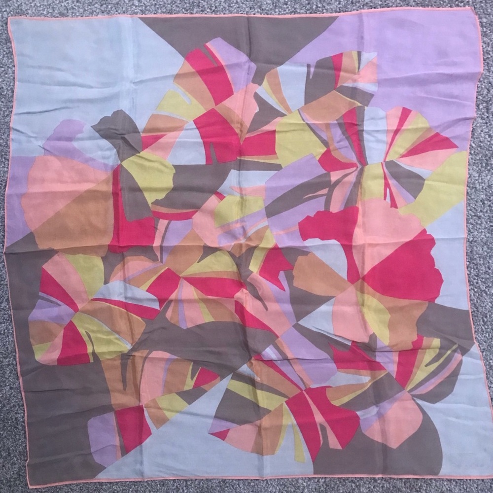 Oscar de la Renta Silk Scarf Tropical Leaves Print